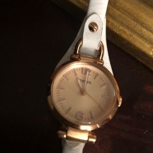 Fossil watch with leather band.